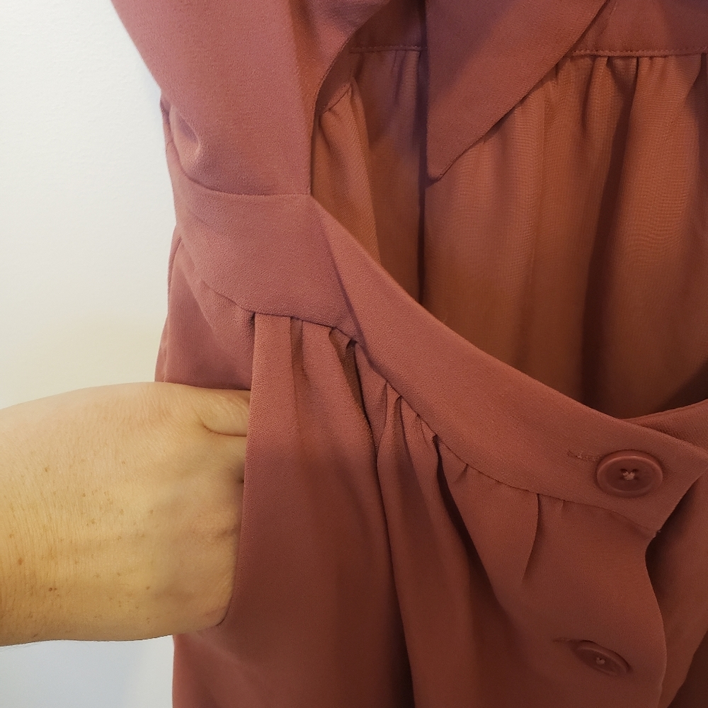 Aritzia Wilfred Adelia Tie Front Cutout Midi Summer Dress Mauve Pink Size 2 - Picture 12 of 13